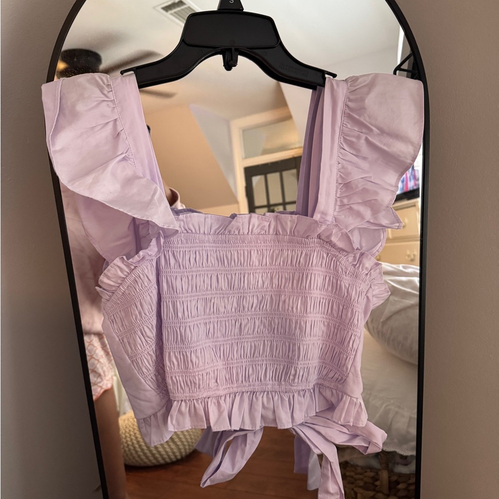 Altard state Smocked Ruffle Tie-Back Crop Top - Lilac